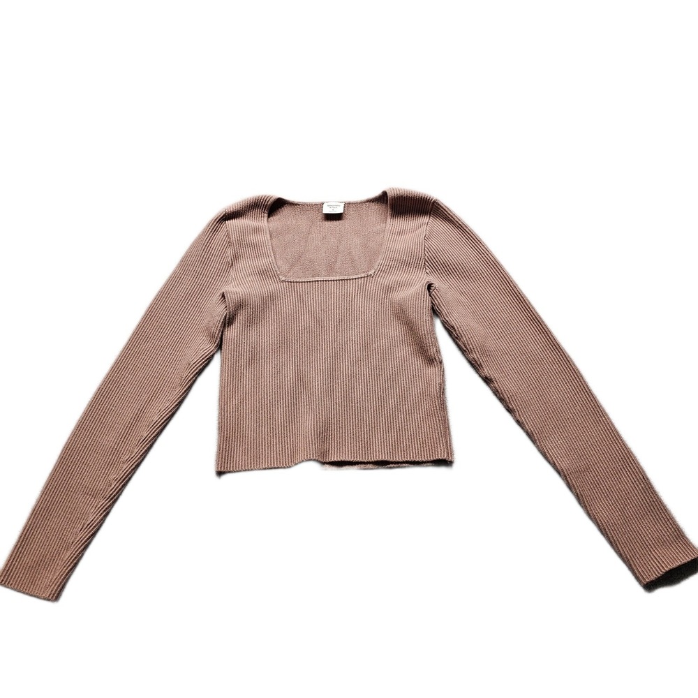 Abercrombie & Fitch Crop Sweater Womens M Brown Ribbed Long Sleeve Square Neck